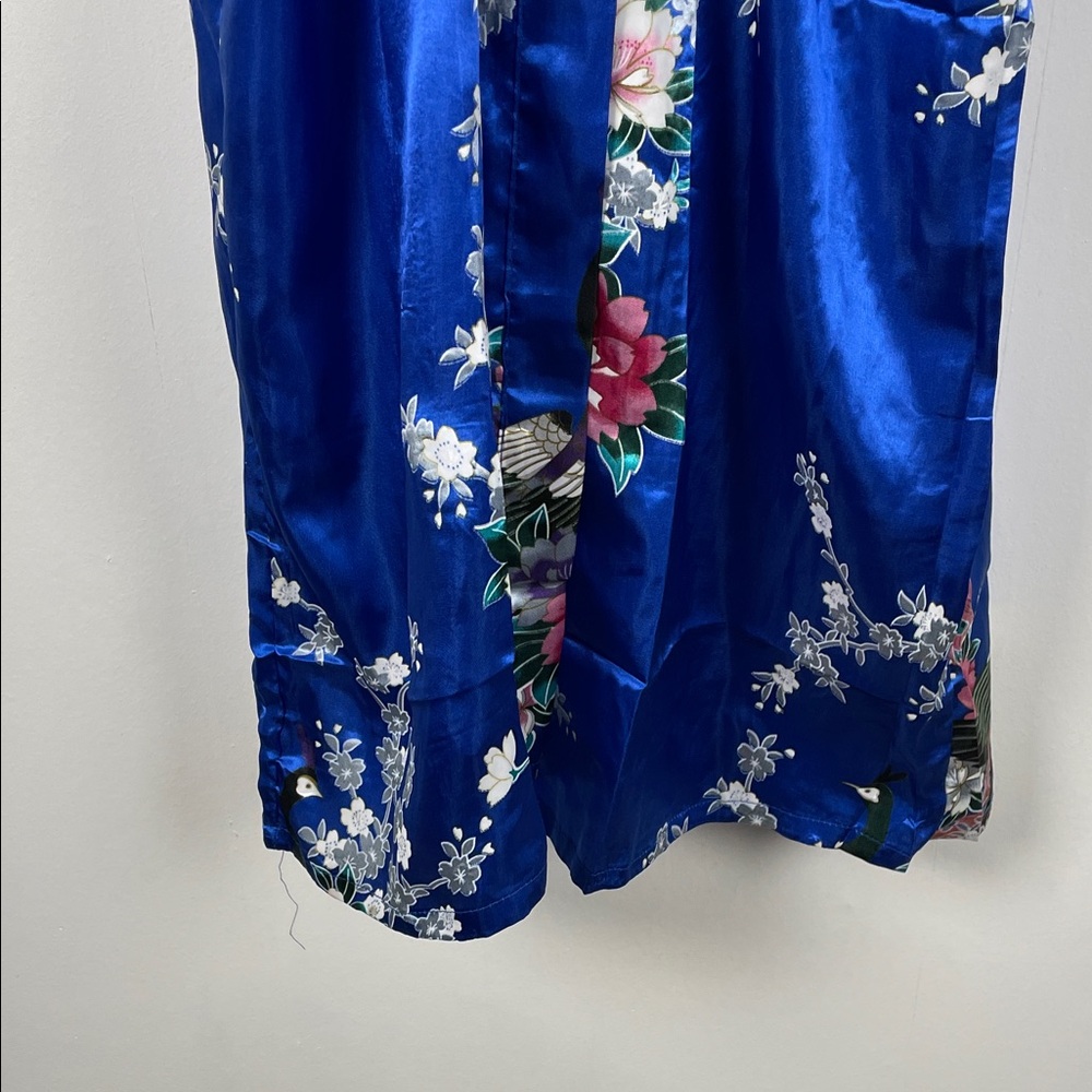 Sam Well Floral Satin Silky Peacock Belted Women's OSFM Kimono Lightwight Robe - Picture 3 of 10